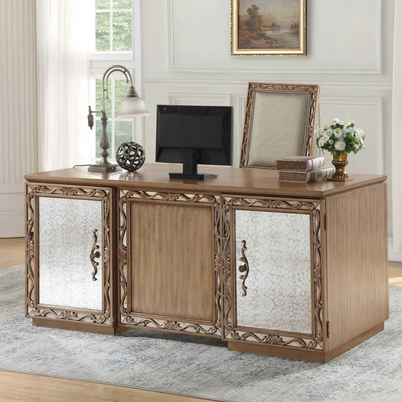Elegant 32" Brown Executive Desk with Two Cabinets