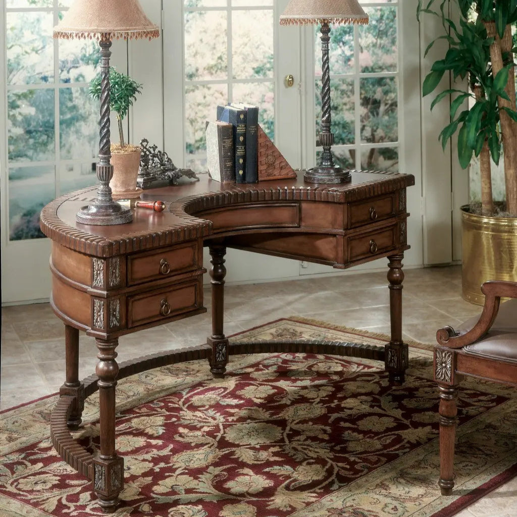 Elegant 60'' Dark Brown Kidney Writing Executive Desk