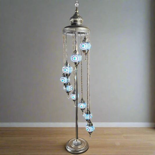 Blue Mert 9 Globe Turkish Floor Lamp