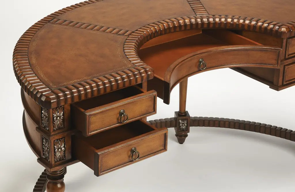 Elegant 60'' Dark Brown Kidney Writing Executive Desk