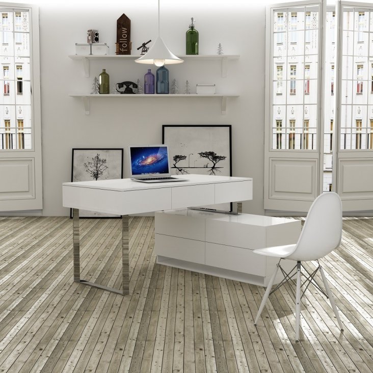 KD12 Modern Office Executive Desk in Matte White